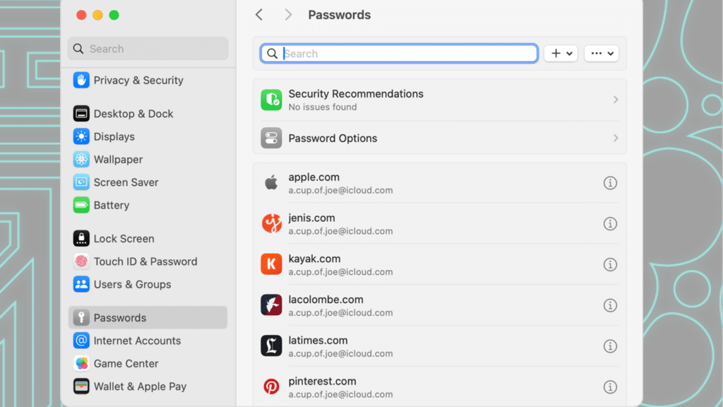 Apple iCloud keychains and passwords