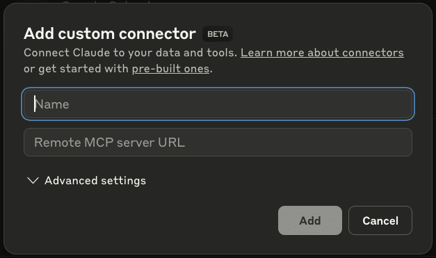 NetSuite AI Connector Service - Claude Pro Custom Connectors - Add custom connector