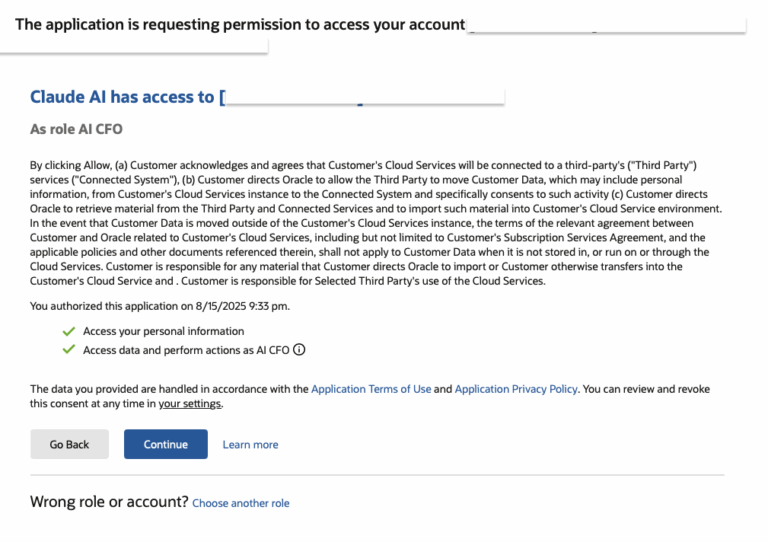 NetSuite AI Connector Service - Claude Pro Custom Connectors - NetSuite Requesting permission to access your account